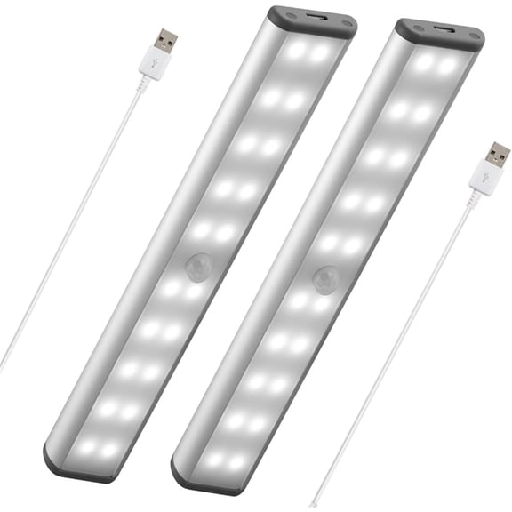 Stick-On Anywhere Portable Closet Lights Wireless 20 Led Under Cabinet Lighting Motion Sensor Activated Build in Rechargeable Battery Magnetic Little Safe Night Tap Light for Closet Cabinet (Silver)