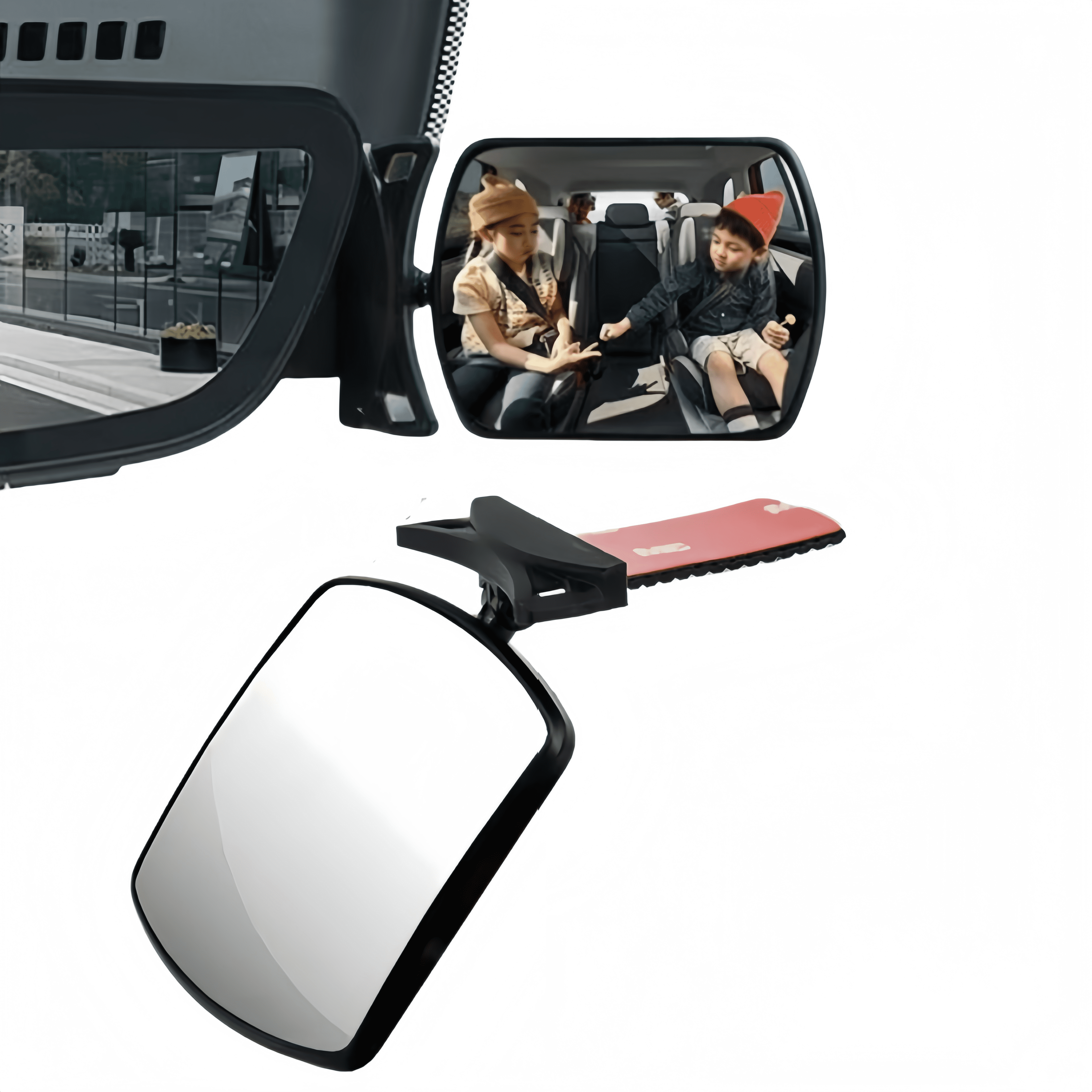 Safety Rearview Mirror Stick-On Baby Car Mirror for Rearview Mirror, Adjustable Wide-Angle ...