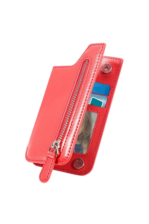 Stick-On Phone Wallet – Adhesive PU Leather Card Holder for All Phones , Holds 6 Cards + Cash (4.9 x 2.6 Inch) – Magnetic Car Mount & Phone Stand Red