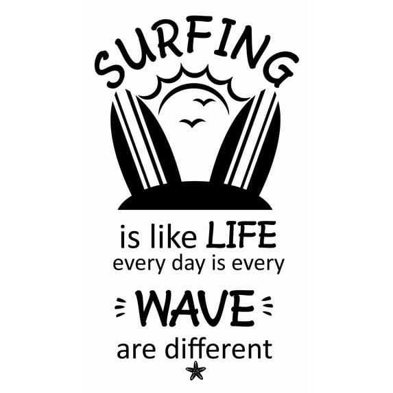 Stick And Peel Bedroom Living Room Adhesive Sticker Decoration | 20" x 35" DIY Vinyl Wall Art Decal - Inspirational Surfing Quotes Decor | Surfing Is like Life Every Day Is Every Wave Are Different