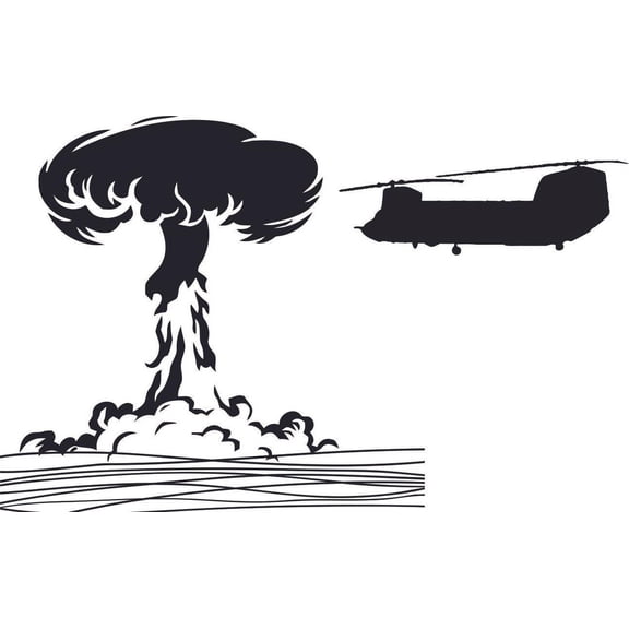 Stick And Peel Helicopter In War Explosion Vinyl Wall Art Decal - 10" x 15" DIY Kids Home Bedroom Living Room Aircraft Helicopter Plane Bomb Explosion Design Removable Adhesive Wall Sticker Decoration