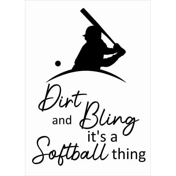 Stick And Peel Kids Bedroom Living Room Decoration | 20" x 28" DIY Baseball Wall Art Decal Design | Softball Quotes Removable Home Wall Sticker - Dirt And Bling It's A Softball Thing - Black