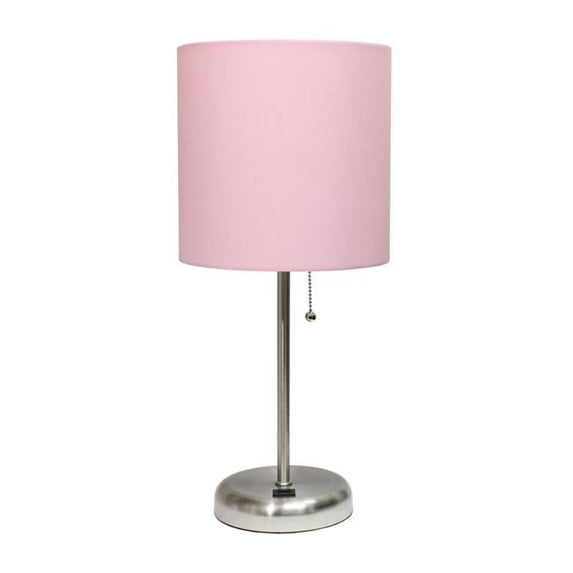Stick Table Lamp with USB Charging Port & Fabric Shade, Light Pink