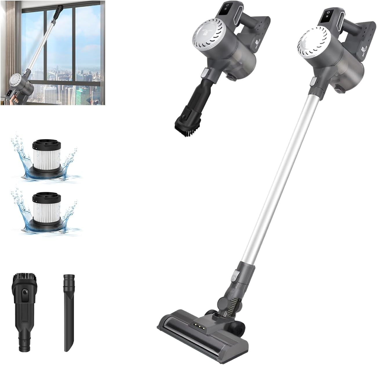 Stick Vacuum Cleaner, Cordless Vacuum Cleaner, Household Vacuum Cleaners for Home, LED Brush Head Rechargeable Vacuum Cleaners for Hardwood floors, Tile, Laminate, Ceramic Floors