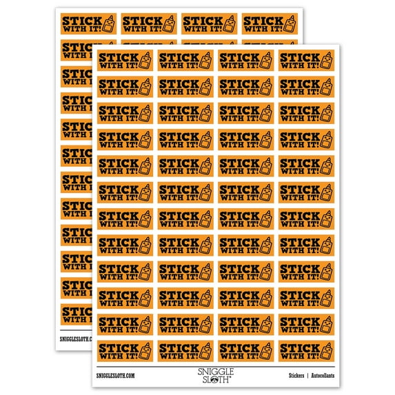 Stick With it Glue Teacher Student School Sticker Set - Orange - Gloss Finish - 1.25" Mini