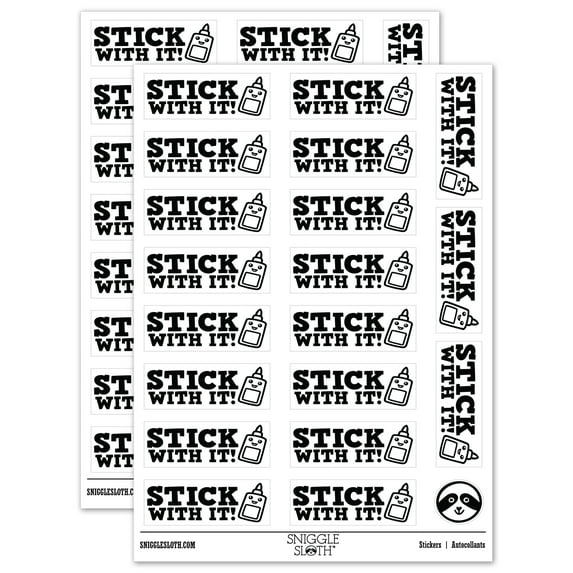 Stick With it Glue Teacher Student School Sticker Set - White - Matte Finish - 2.00" Large