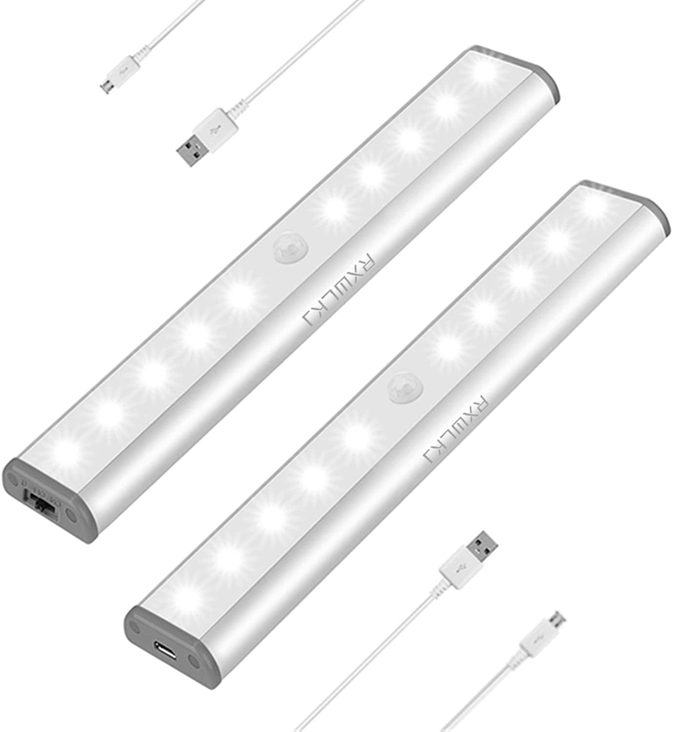 Stick-on Anywhere Portable Little Light Wireless LED Under Cabinet Lights 10-LED Motion Sensor Activated Night Light Build in Rechar able Battery Magnetic Tap Lights for Closet, Cabinet