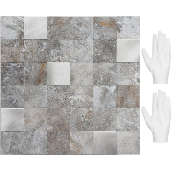 Stick on Backsplash for Kitchen, PVC Mixed Metal Backsplash Tile for Kitchen Peel and Stick (10 Sheets, Grey)