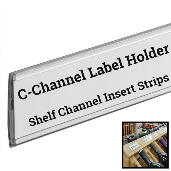 Stick on C Channel Insert Strip, 48" L Adhesive Wood Metal & Plastic Shelf UPC Label Holder, 20 Pack