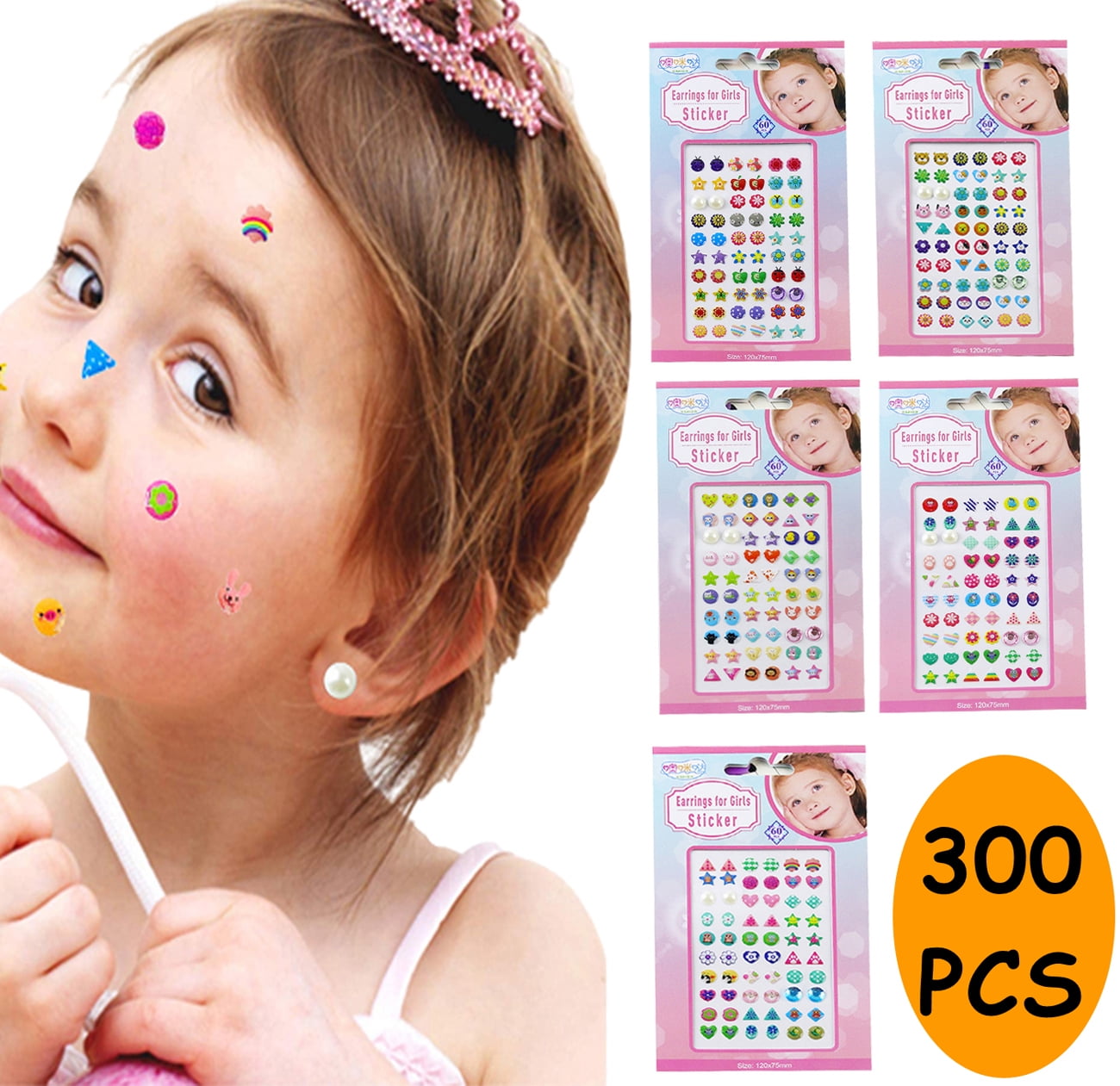 60/180/300Pcs Sticker Earrings 3D Gems Stickers Glitter Sparkle Crystal  Stickers Self-Adhesive Stick on Earrings For Girls Kids