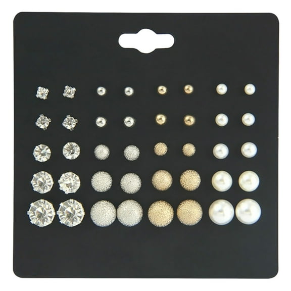 Stick on Earrings for Women Zirconia Pearl Alloy Stud Earrings Ear Hooks Hoop Earrings Studs 20 Pairs Hoop