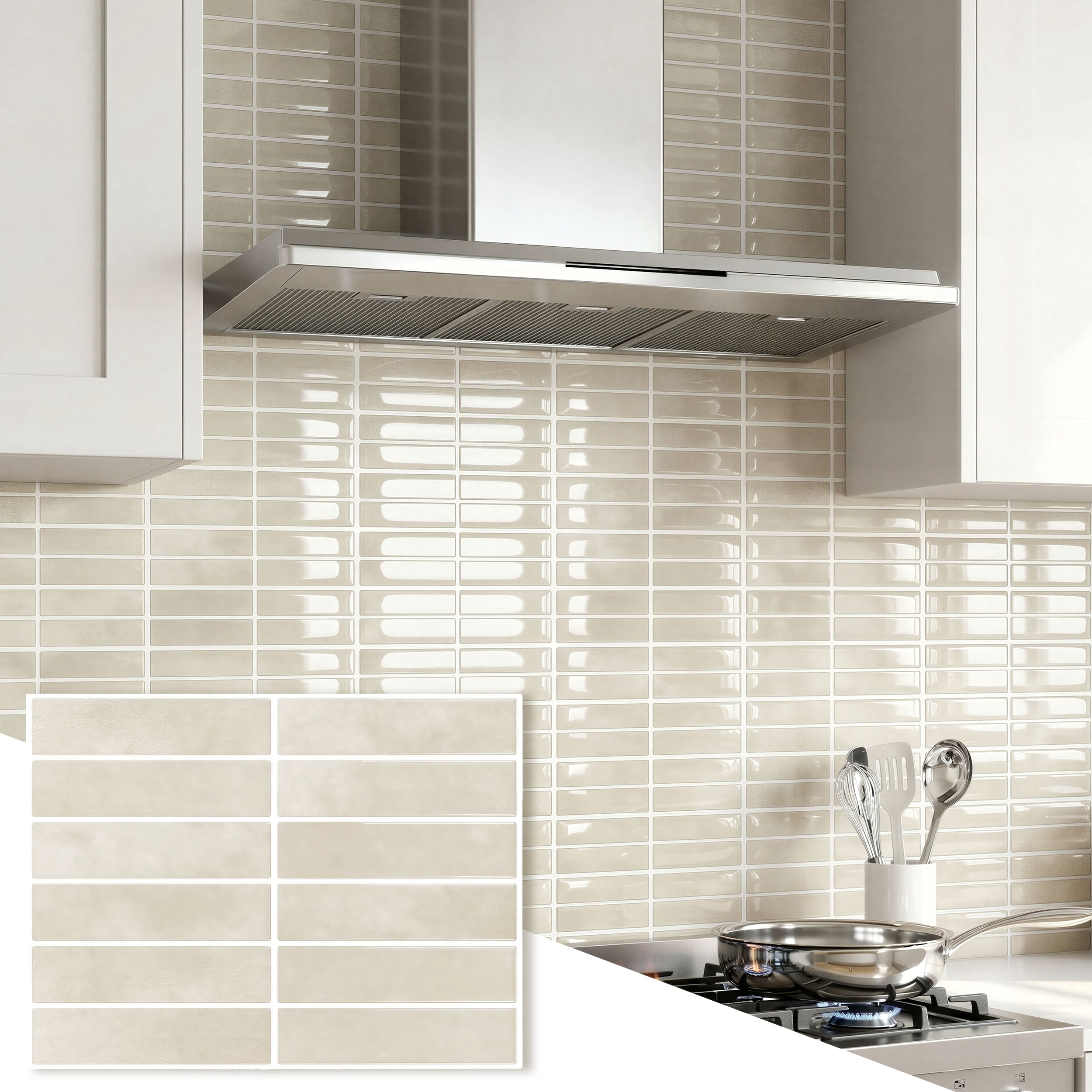Stick3D 10Pcs 3D Peel and Stick Backsplash 11.4"x9" Self-Adhesive Wall Tile for Kitchen Bathroom, Beige