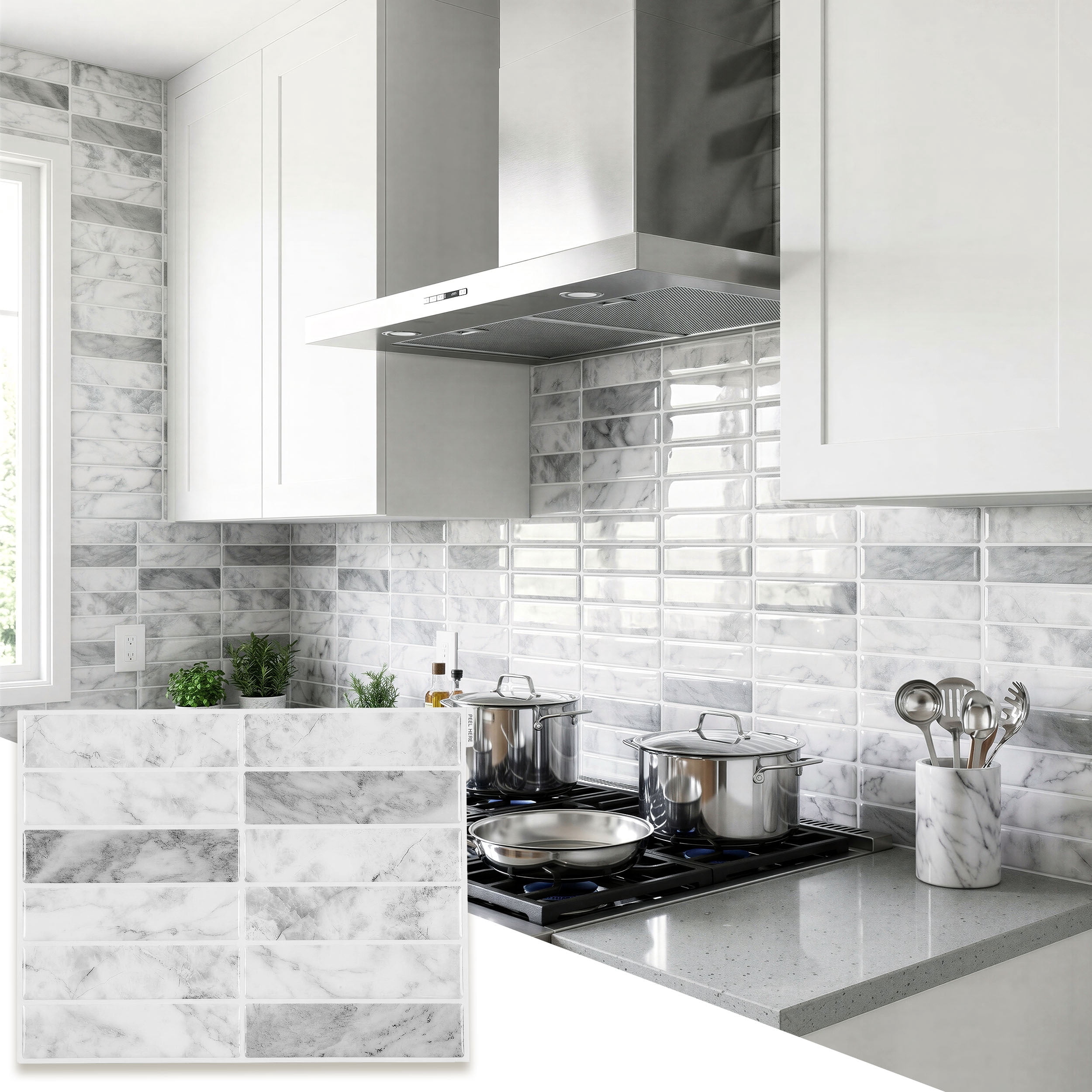 Stick3D 10Pcs 3D Peel and Stick Backsplash 11.4"x9" Self-Adhesive Wall Tile for Kitchen Bathroom, Marble White