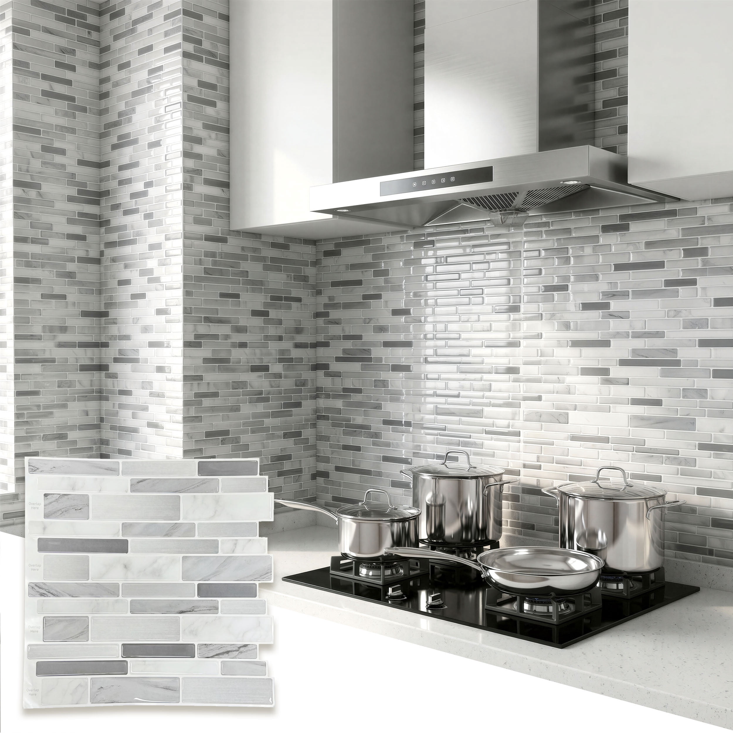 Stick3D 10Pcs 3D Peel and Stick Backsplash 12"x12" Self-Adhesive Wall Tile for Kitchen Bathroom, Marble Gray