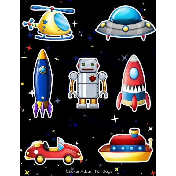 More Kool Kidz Sticker Album For Boys: 100 Plus Pages For PERMANENT Sticker Collection, Activity Book For Boys, Black - 8.5 by 11, Book 21, (Paperback)