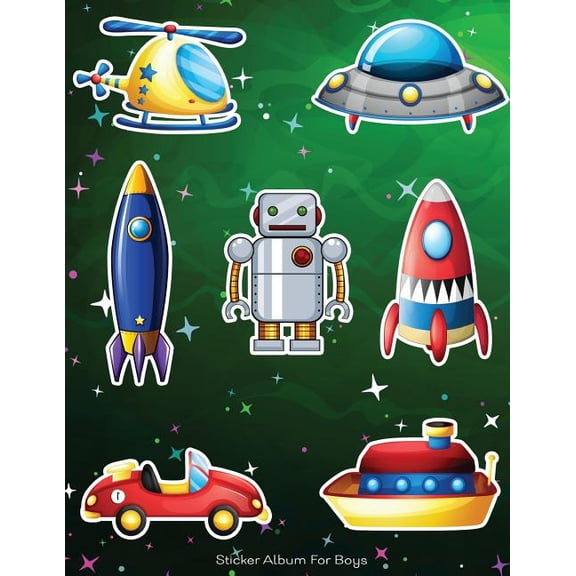 More Kool Kidz Sticker Album For Boys: 100 Plus Pages For PERMANENT Sticker Collection, Activity Book For Boys, Green - 8.5 by 11, Book 23, (Paperback)
