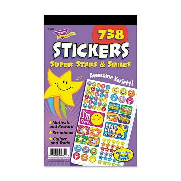 Sticker Assortment Pack, Super Smiles and Stars, Assorted Colors, 738 Stickers/Pad Sticker Assortment Pack, Super Smiles and Stars, Assorted Colors, 738 Stickers/Pad