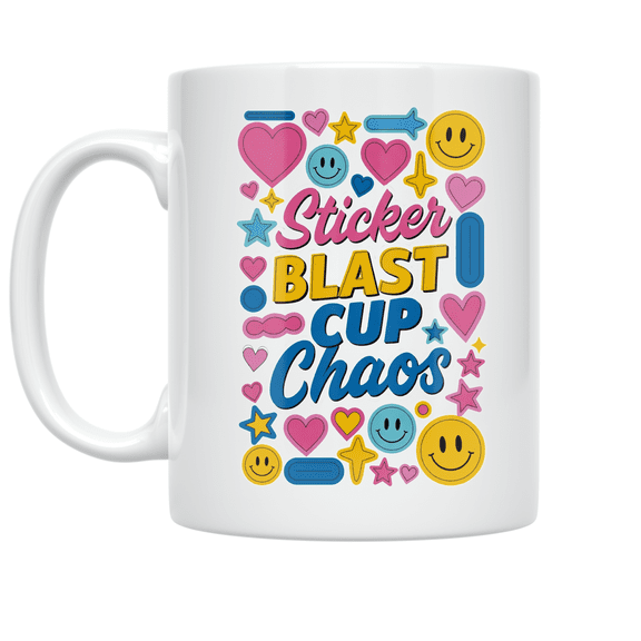 Sticker Blast Cup Chaos - Creative Icon Enthusiast - 11 oz Ceramic Coffee Mug