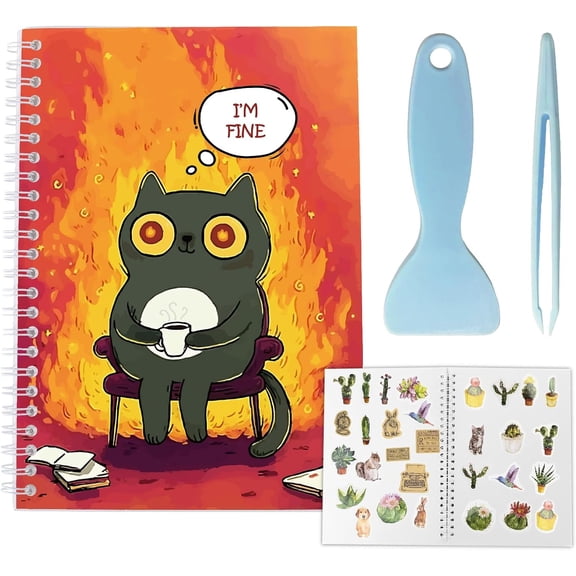 Sticker Book 40 Pages Cute Black Cat Reusable Album Storage 8.26x5.82In Double-Sided Waterproof Blank Pasteable Notebook with Tools for Adults Release Paper Holder Saver Organizer diy