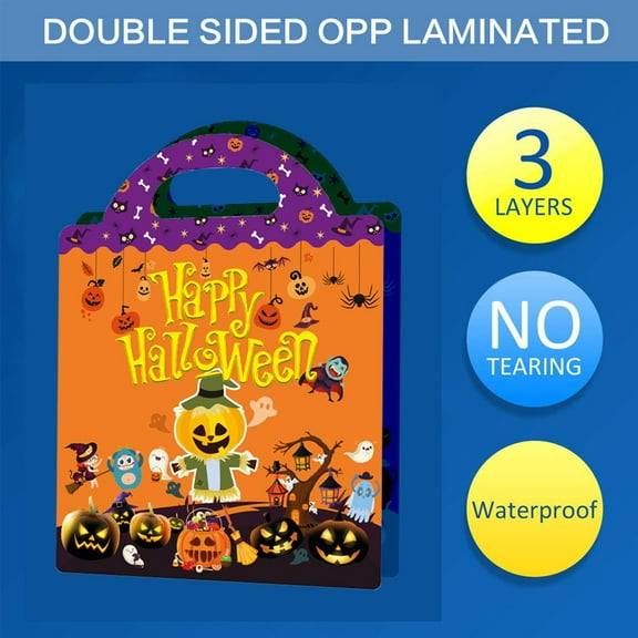 Sticker Book Early Education Concentration Training, Reusable Halloween Scene Sticker Book, Repeated Play Sticker Activity Book for Preschool and Early Learners