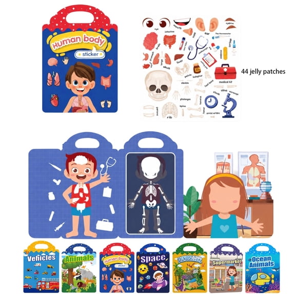 Sticker Book Travel Toys Toddler Books Stickers for Toddlers 2-4 Years Busy Book for Toddlers 1-3 Stickers for Kids Reusable Jelly Play Set,C