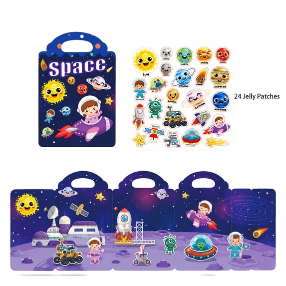 Sticker Books Busy Book for Toddlers 1-3 Toddler Books Stickers for Kids Travel Toys Reusable Jelly Quiet Scene Sticker Book,E