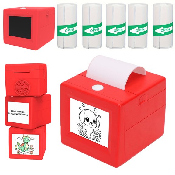 Sticker Box Printer, Smart AI Voice Sticker Maker Machine, Portable Thermal Printer Box with Photo Printing, DIY Label Maker for Scrapbooking, Crafts, Gift Wrapping(5 Roll )