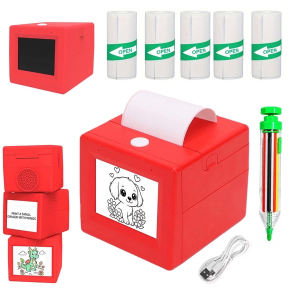 Sticker Box Printer, Smart AI Voice Sticker Maker Machine, Portable Thermal Printer Box with Photo Printing, Portable Sticker Printer Box for DIY Crafts(5 Roll )