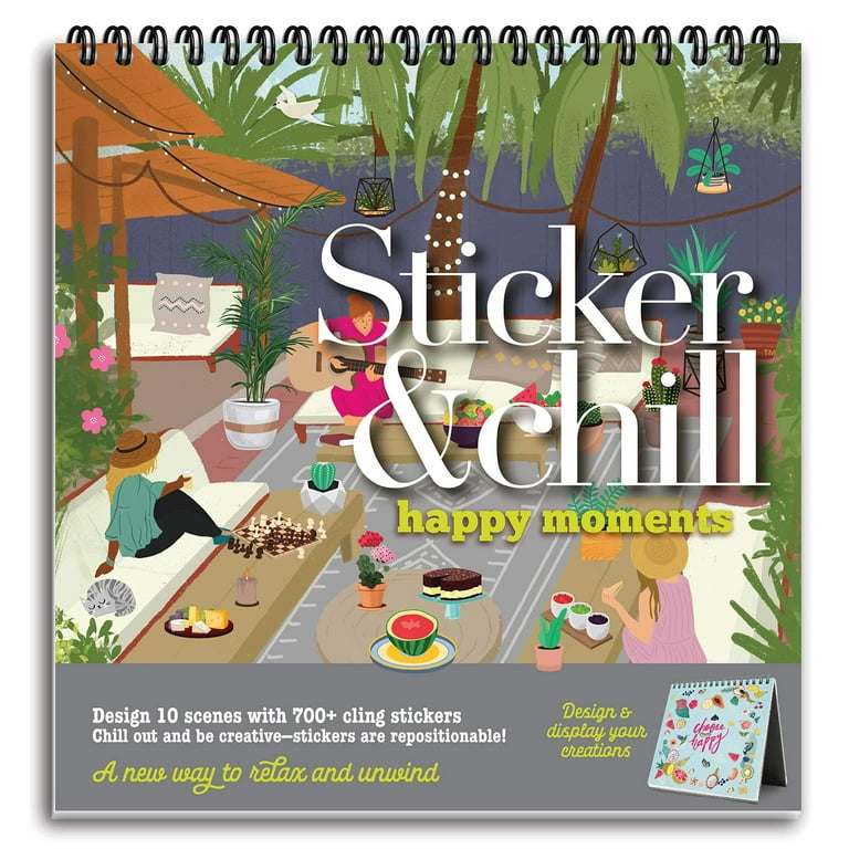 Sticker & Chill Sticker Book for Adults – 700+ Repositionable Colorful  Clings Create Designs on 10 Spiral Bound Scene Pages – Easy, Fun & Stress