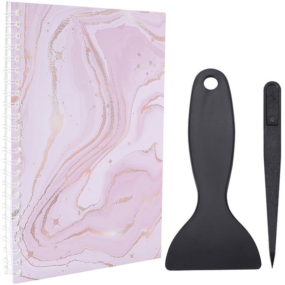 Sticker Collecting Loose-leaf A5 Spiral Bound Notebook Hand Account Release Paper with Plastic Scrapers & Anti-Static Beading Tweezers Plum