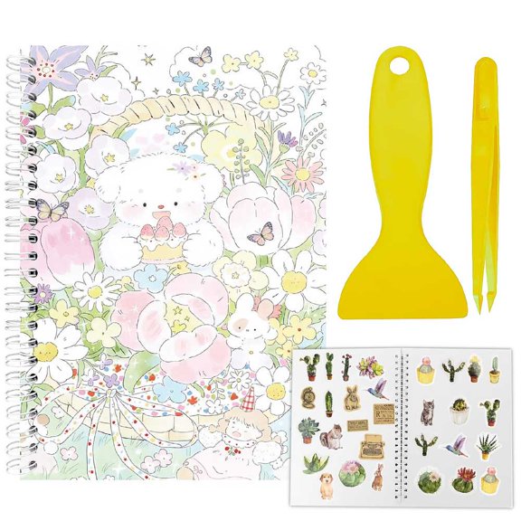 Sticker Collection Book Hand Account Release Paper with Tweezers and Scraper(Colors are Dispatched Randomly) Bear 210x148mm