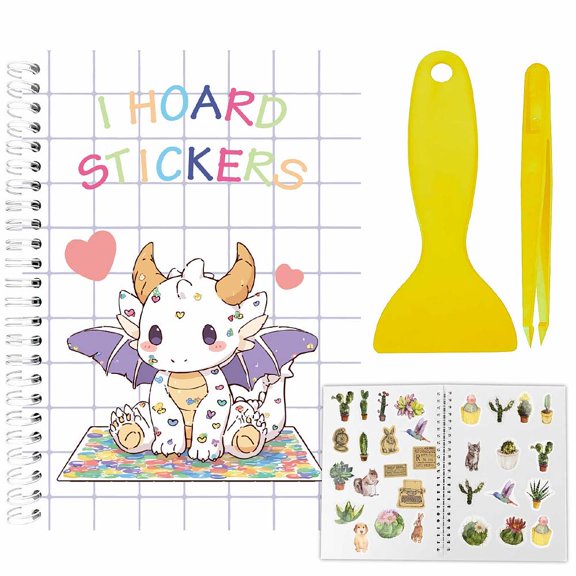 Sticker Collection Book Hand Account Release Paper with Tweezers and Scraper(Colors are Dispatched Randomly) Dragon 210x148mm DIY