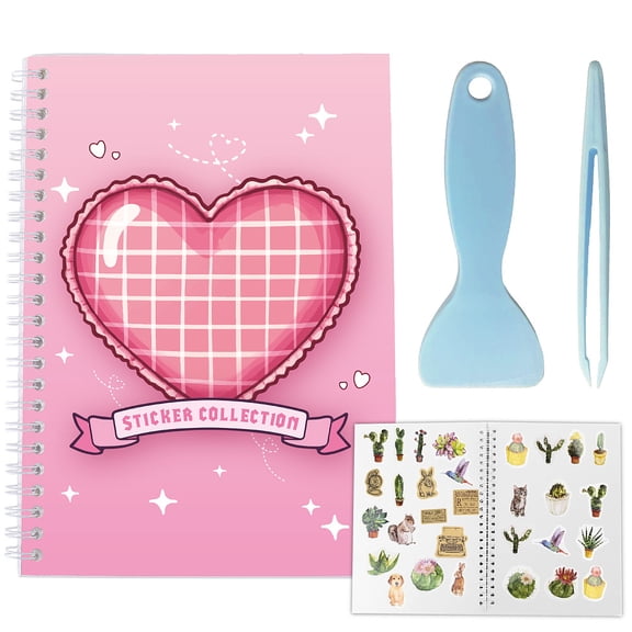 Sticker Collection Book Hand Account Release Paper with Tweezers and Scraper(Colors are Dispatched Randomly) Heart 210x148mm