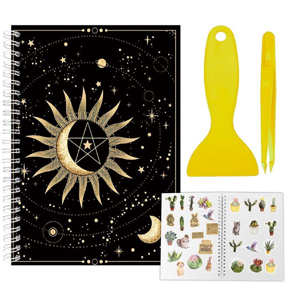 Sticker Collection Book Hand Account Release Paper with Tweezers and Scraper(Colors are Dispatched Randomly) Sun 210x148mm