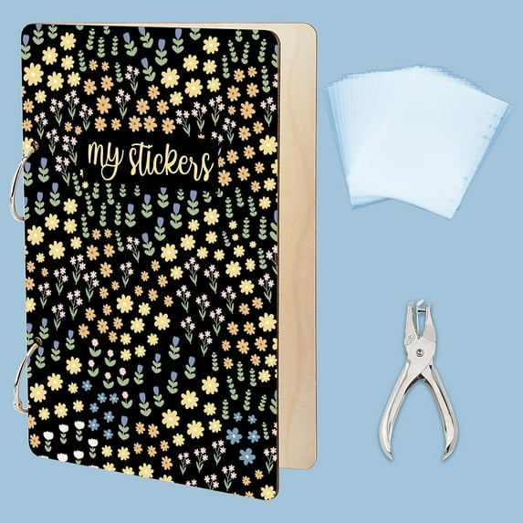 Sticker Collection My Stickers Card Keeper Stickers Organizer Reusable Sticker Book Album Storage Collection Book Wooden Card Keeper Binder Photo Album Gift with Punch and 10 Cards Pocket DIY