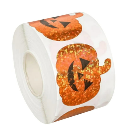 Sticker-Halloween Decorations-Halloween Pumpkin Stickers Roll Pumpkin Shape Decals Orange Sparkly Self Adhesive Stickers for Halloween Envelope Scrapbook Decor 500Pcs