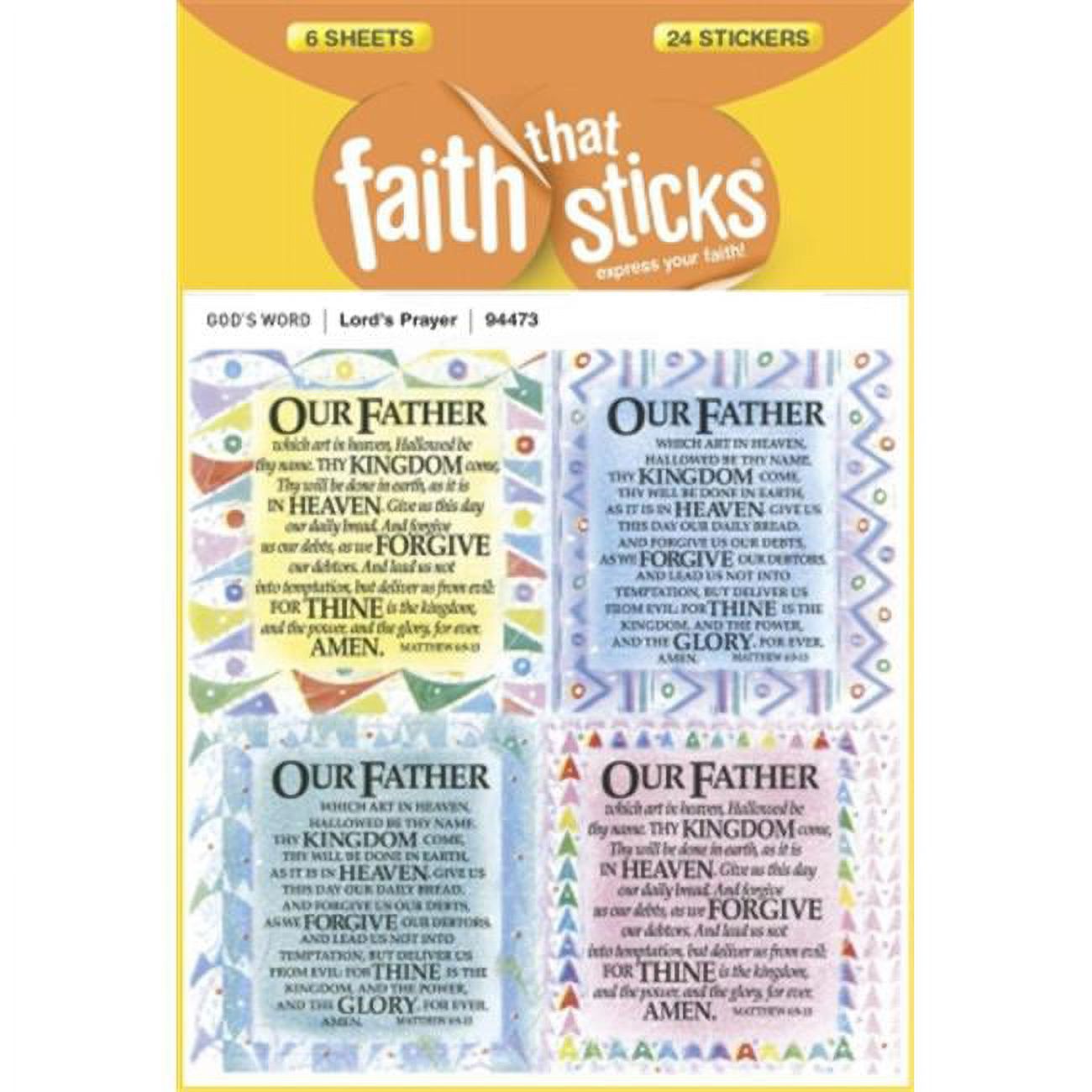 Sticker-Lords Prayer-KJV (6 Sheets) (Faith That Sticks) - Walmart.com