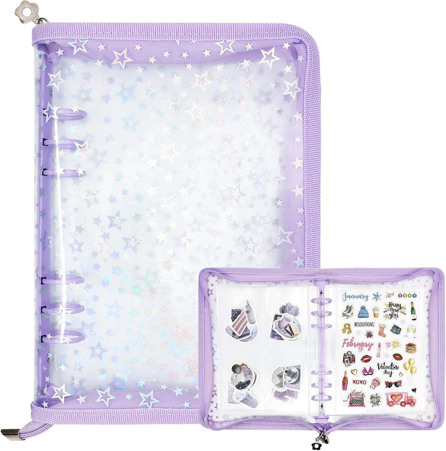 Sticker Organizer Binder - Reusable Sticker Collecting Book Storage Album Holder with Pocket Pages A5 Zipper Cover Collection Container