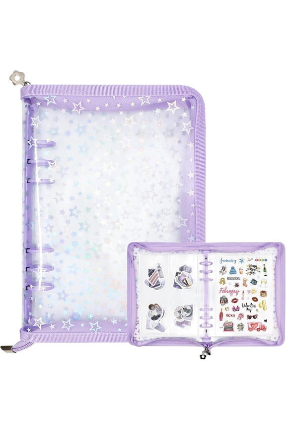 Sticker Organizer Binder - Reusable Sticker Collecting Book Storage Album Holder with Pocket Pages A5 Zipper Cover Collection Container