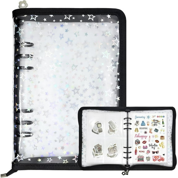 Sticker Organizer Binder - Reusable Sticker Collecting Book Storage Album Holder with Pocket Pages A5 Zipper Cover Collection Container