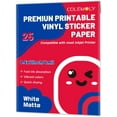 thumbnail image 1 of Sticker Paper Printable Vinyl for Inkjet Printer 25 Sheets Matte White Waterproof Decals Adhesive Quick Drying Tear resistance Non-residue Label Vivid Color 8.5x11 In for Craft,Scrapbooking, 1 of 7