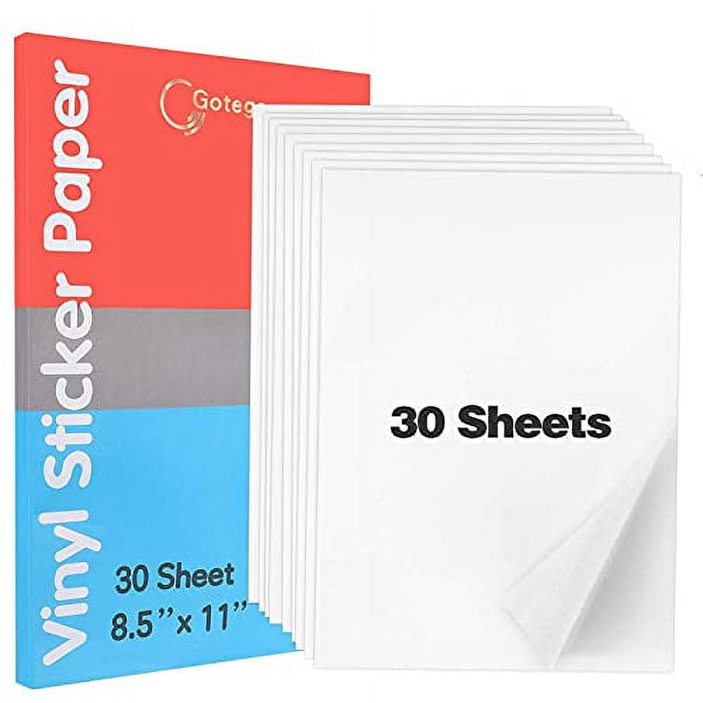 Gotega Printable Vinyl Sticker Paper 30 Sheets - Matte White Waterproof Printable Sticker Paper for Inkjet Printer & Laser Printer, Size 8.5X11 A4
