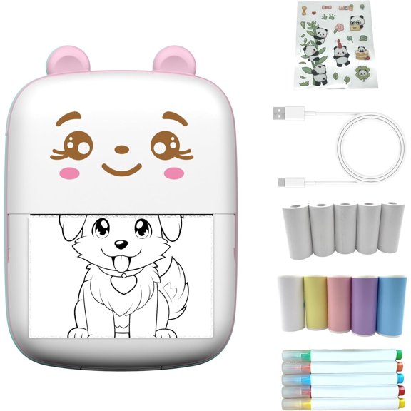 Sticker Printer with 10 PaperRolls ,Mini Portable Thermal Printing Pod, Ink-Free Label Maker Girls, DIY Crafts, Journals, Photos, Office & Use Printing ()