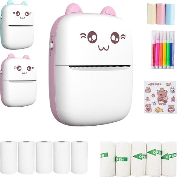 Sticker Printer, Mini Printer, Blue-Tooth Portable Sticker Maker with 13 Rolls Paper, Print Pod Inkless Thermal Printers for Notes, Photo, Journal, DIY, Kids Gift