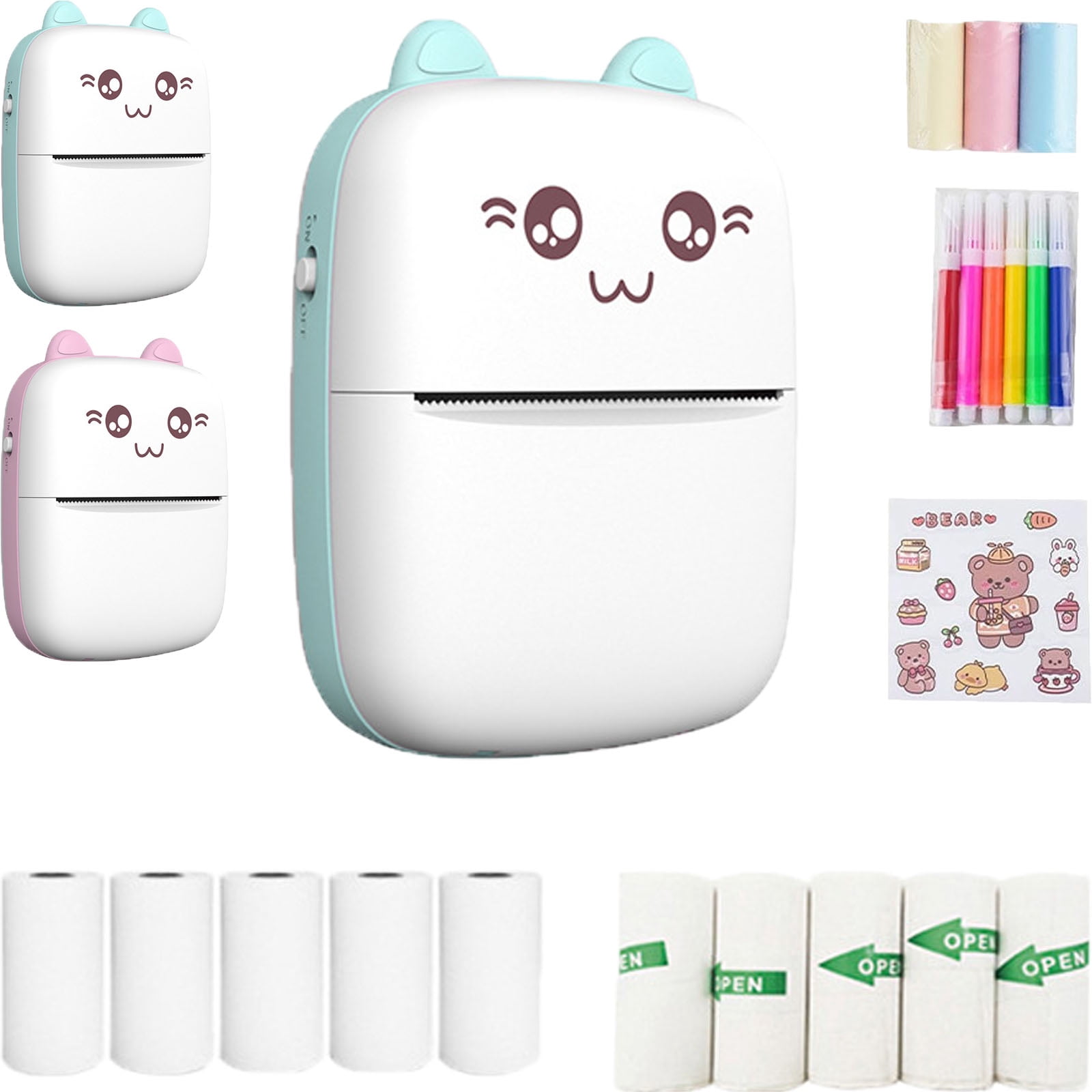 Sticker Printer, Mini Printer, Blue-Tooth Portable Sticker Maker with 13 Rolls Paper, Print Pod Inkless Thermal Printers for Notes, Photo, Journal, DIY, Kids Gift