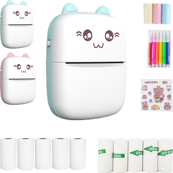 Sticker Printer, Mini Printer, Blue-Tooth Portable Sticker Maker with 13 Rolls Paper, Print Pod Inkless Thermal Printers for Notes, Photo, Journal, DIY, Kids Gift