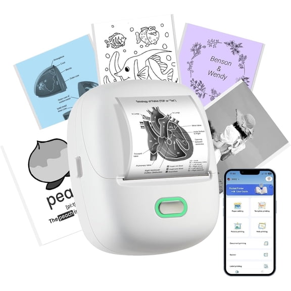 Sticker Printer Mini Printer S002 PrintPods Bluetooth Portable Sticker Maker with 1 Roll Paper Thermal Inkless Label Maker Machine Impresora Porttil Instant Print for Notes, Journal, DIY, Gift