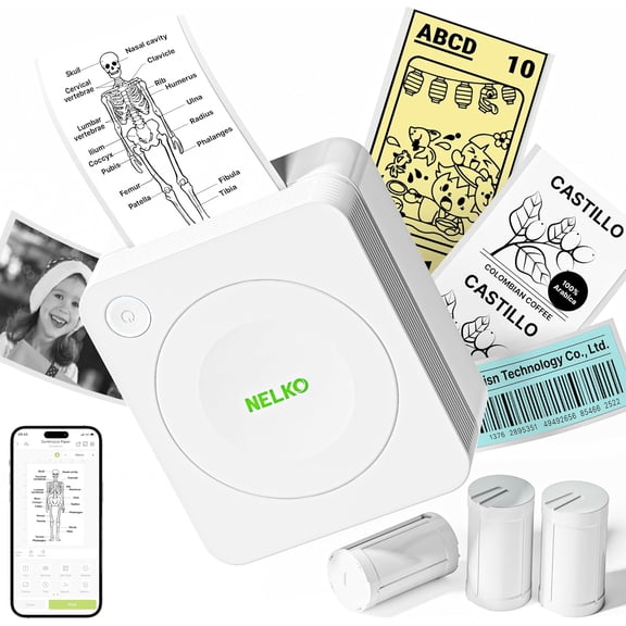 Sticker Printer, PM230 Print Pod Mini Bluetooth Portabel Sticker Maker with 3 Rolls Paper, Print Pods with Multiple Templates for Phone & Tablet, Smart AI APP Family, White