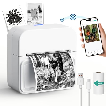 Sticker Printer, Portable Pocket Thermal Printer with 1 Roll Of Sticker Paper, Inkless Sticker Maker, Label Printer for Notes, Checklists, Mind Maps, DIY Home Printer