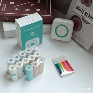 Sticker Printer,Portable Printer Mini Thermal Printer, Inkless Bluetooth Pocket Label Maker with 13 Rolls Print Paper,6 Colored pens,Multiple Templates for Notes Journal Memo Photo Study